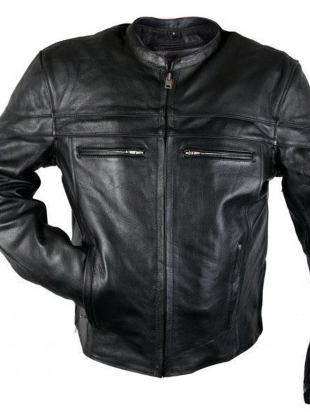 Vintage Classic Black Leather Motorcycle Jacket YKK Zippers- Men's
